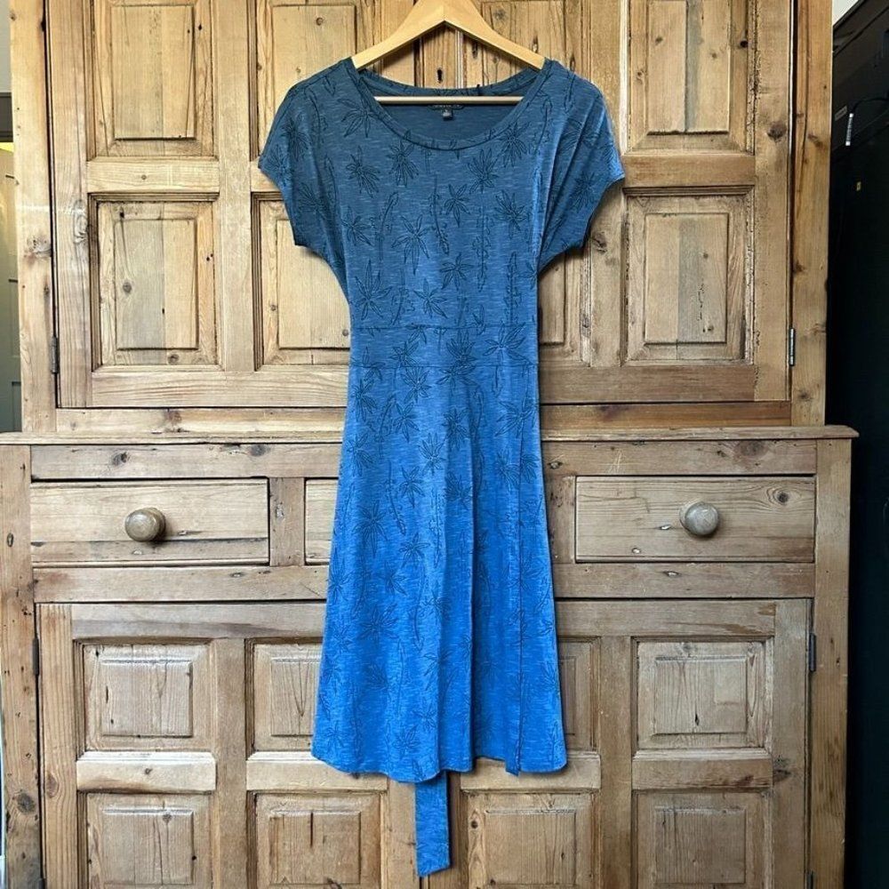 Toad & Co Small Blue T-Shirt Dress Cue Wrap‎ Cafe Dress Update Leaf Print
